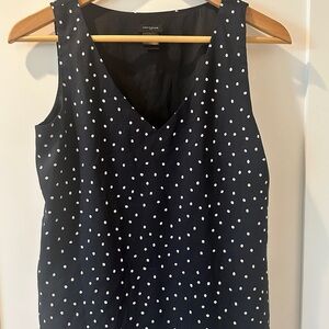 Ann Taylor Black Tank Top with White Polka Dots and V-Neck Style